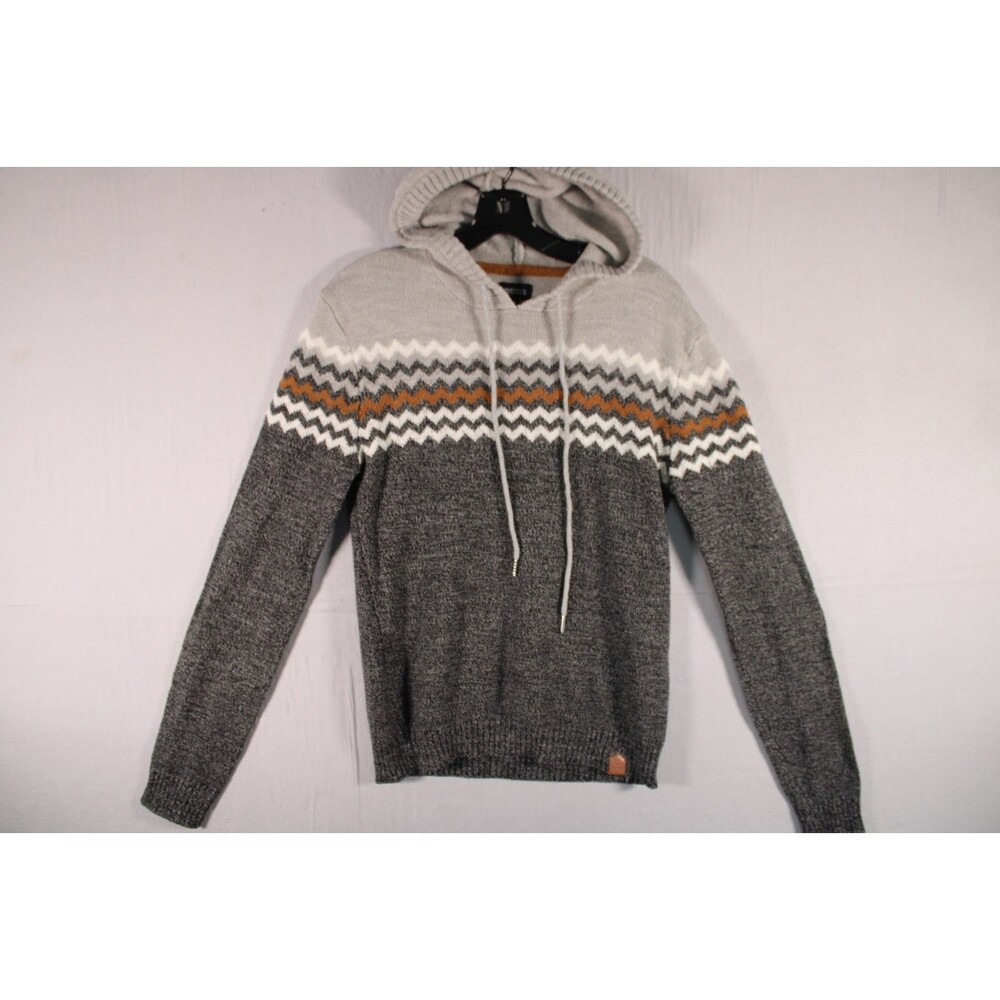 Buffalo David Bitton Women's S Gray Fair Isle Hooded Wool Blend Sweater